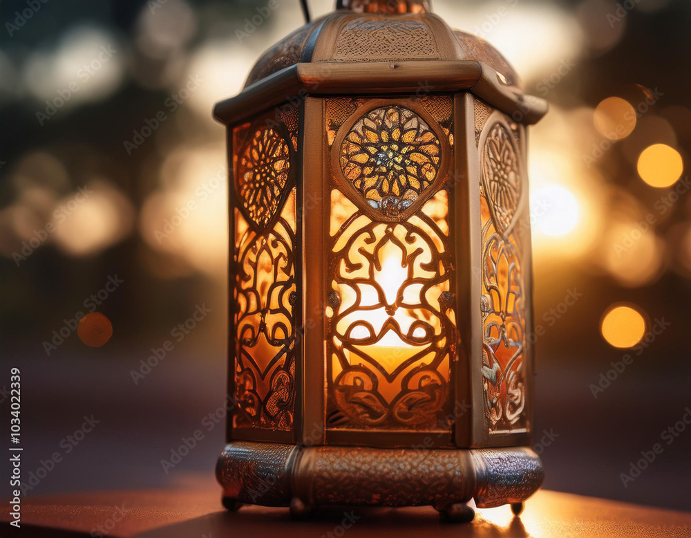 Close-Up of a Metal Lantern with Intricate Details and Soft Glow Close-Up of a Metal Lantern with Intricate Details and Soft Glow