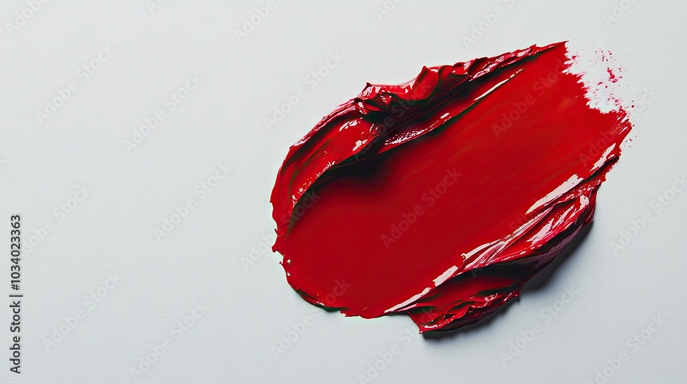 Red lipstick smear on a white backdrop, showcasing the texture and vivid hue of the cosmetic in a sleek beauty shot. Red lipstick smear on a white backdrop, showcasing the texture and vivid hue of the cosmetic in a sleek beauty shot.