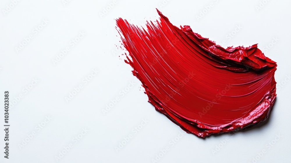 Red lipstick smear on a white backdrop, showcasing the texture and vivid hue of the cosmetic in a sleek beauty shot. Red lipstick smear on a white backdrop, showcasing the texture and vivid hue of the cosmetic in a sleek beauty shot.