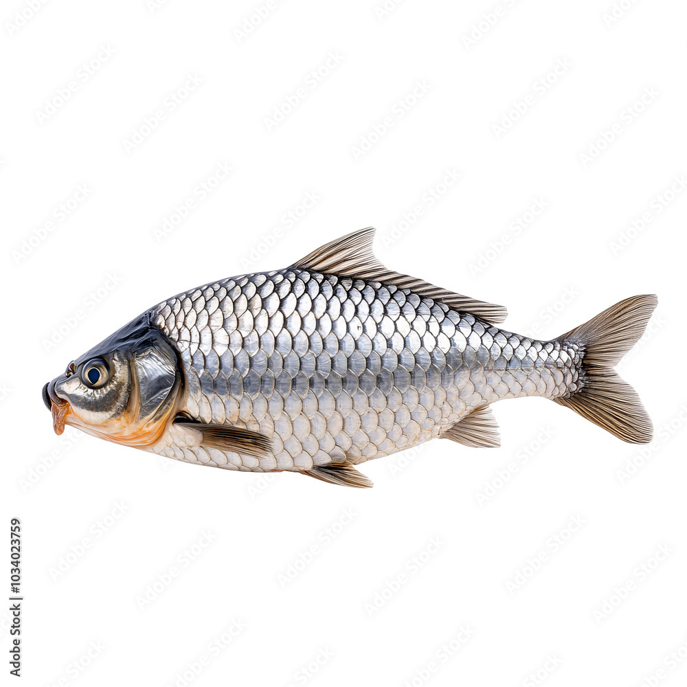 Fototapeta premium Fresh fish with shiny scales, isolated on white background.
