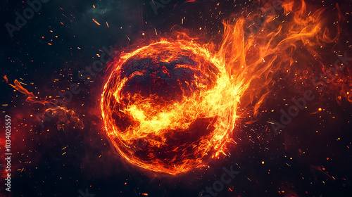 Flaming Orb Against Dark Background