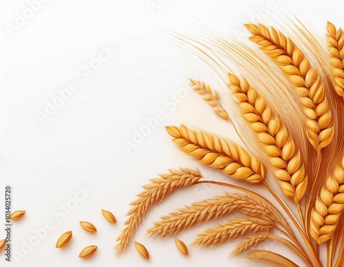 background with wheat grains wheat ears and wheat grain on a white background with a place for text dried ears of wheat on white background top view harvest concept banner design generative ai