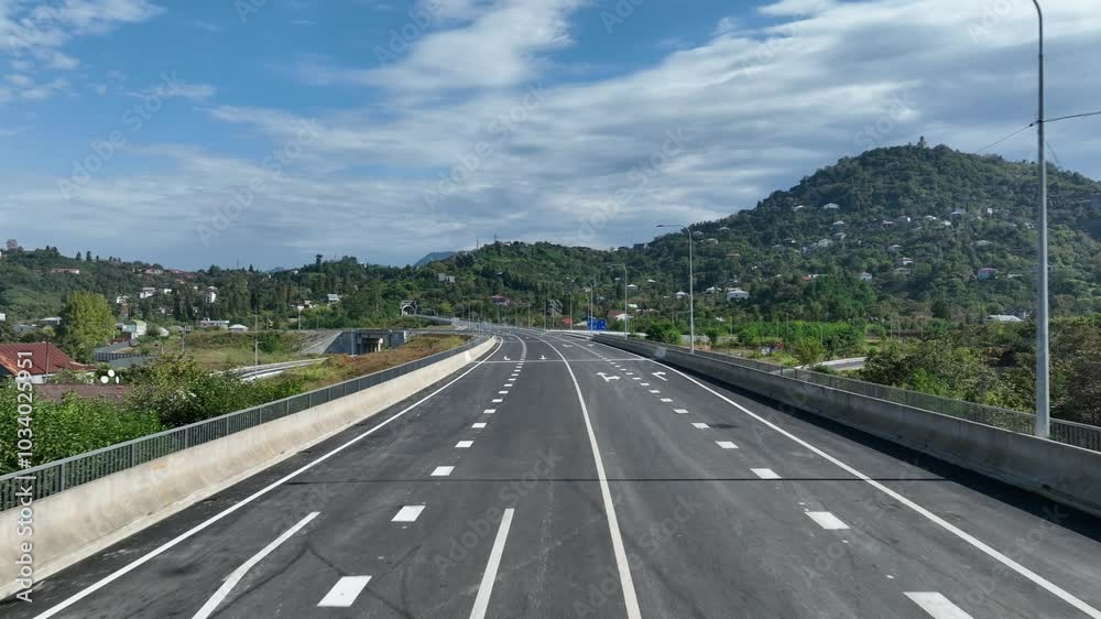 Aerial view of new Batumi Bypass Road. Drone shot above highway