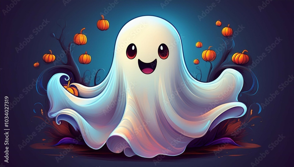 Obraz premium cute lovely cartoon halloween ghost for holiday design elements