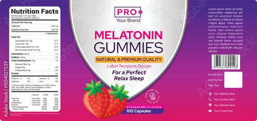 Melatonin gummies label design, supplement label design, product label template design for jar packaging, gummies tablet wellness product design, healthy pills product editable packaging illustration