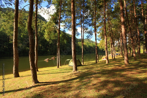 Public campsite at Huai Pang tong Reservoir at Pang Ung, Pang Tong Royal Development Project in Mae Hong Son, Thailand  photo