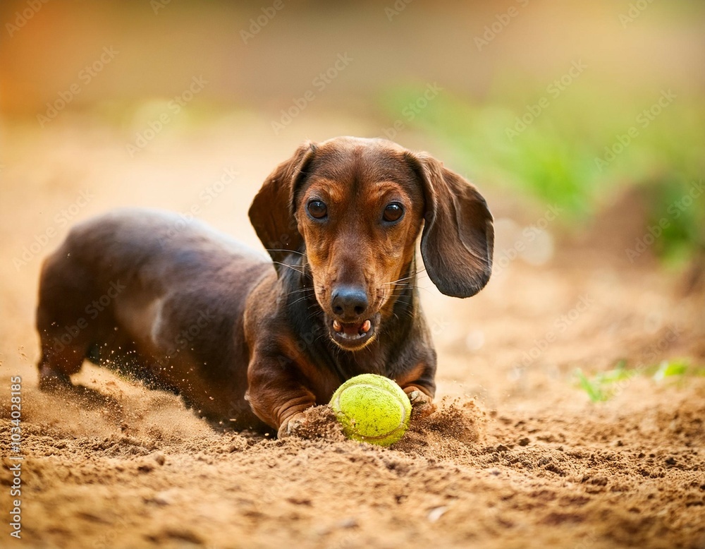 dachshund playing with a ball and rolling in the dirt dachshund playing with a ball and rolling in the dirt