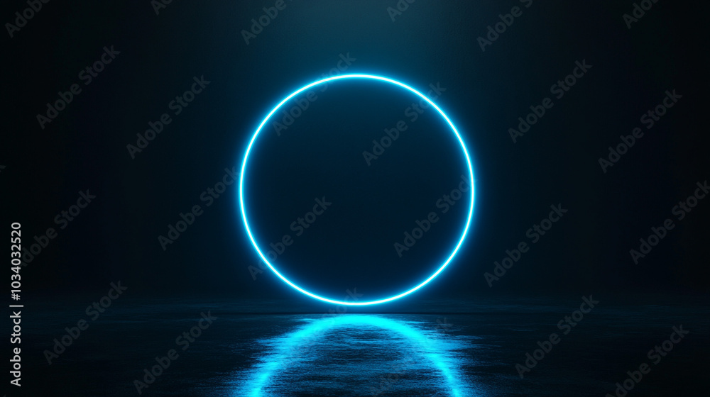 Abstract Blue Neon Circle Glow Light Reflection Background Design