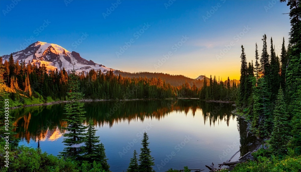 Fototapeta premium sunrise at tipsoo lake mt rainier national park