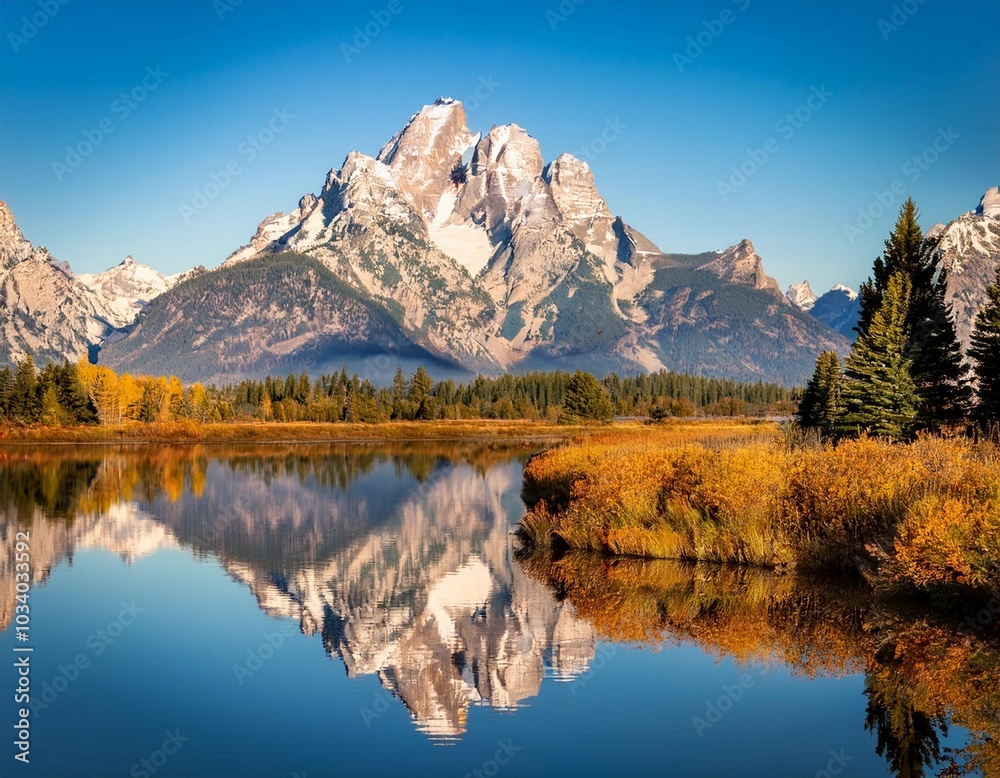 Obraz premium the teton range on a beautiful calm morning with an amazing reflection