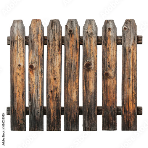 Rustic wooden fence panels in natural shades on a light background