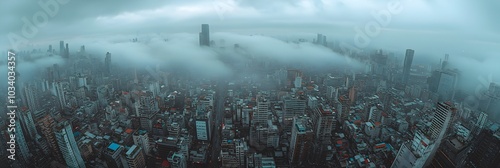 Towering concrete skyscrapers reaching high against a cloudy overcast urban skyline conveying a sense of the bustling modern metropolitan environment