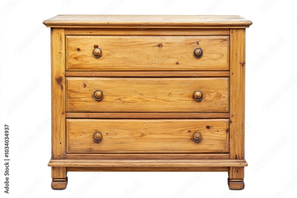 A wooden chest of drawers on a simple white background, perfect for adding some rustic charm to your design