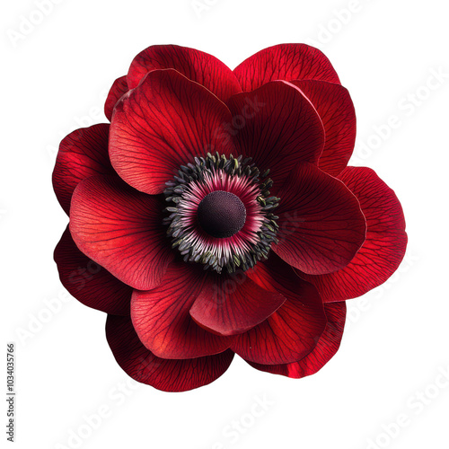 A striking red flower arrangement on a white surface