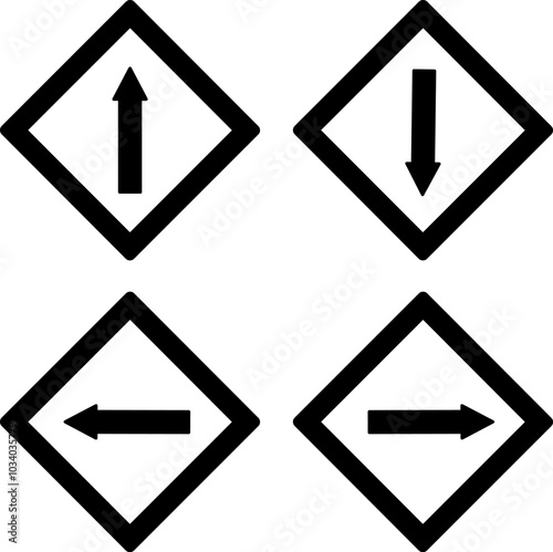 Road Signs with Directional Arrows. Vector Icons. Forward, Backward, Left, and Right