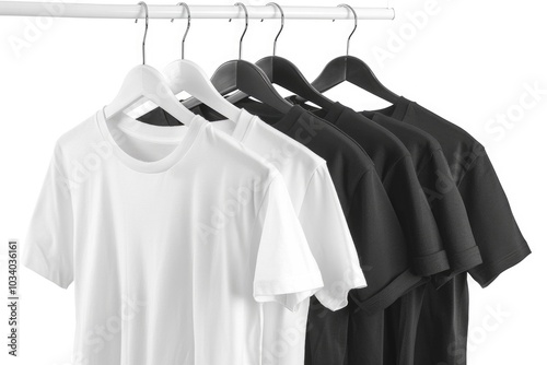 Close-up of three shirts hanging on a clothes rack against a white background, suitable for fashion or lifestyle imagery