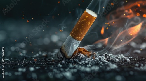 A burning cigarette with smoke visible, often used as a symbol in photography and art