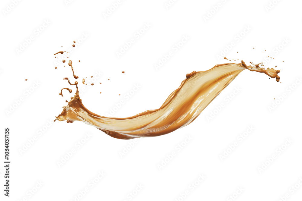 Fototapeta premium A coffee splash forming a graceful wave pattern, on a white background