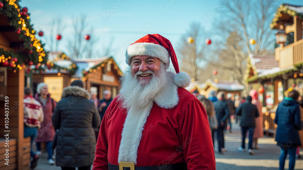 A man dressed as Santa Claus smiles at the camera A man dressed as Santa Claus smiles at the camera