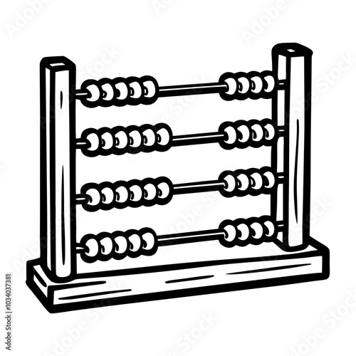 A wooden box with a white background and a black and white drawing of a number line. The number line has a series of numbers and dots