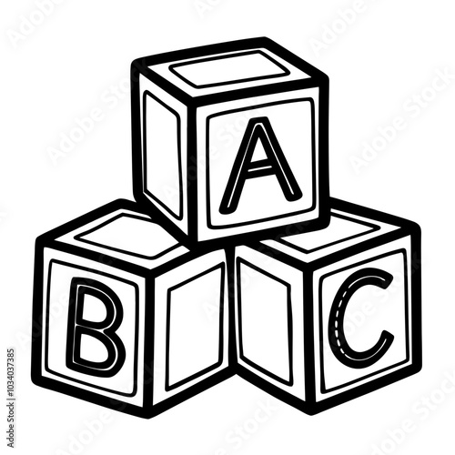 A stack of blocks with the letters A, B, and C on them. The blocks are arranged in a way that they spell out the alphabet