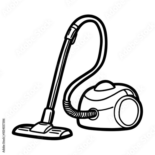 A black and white drawing of a vacuum cleaner and a floor. The vacuum cleaner is on the left side of the image and the floor is on the right side