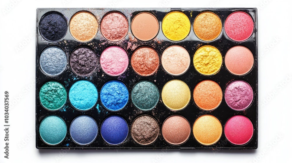 Close-up shot of an eyeshadow palette with various colors and shades Close-up shot of an eyeshadow palette with various colors and shades