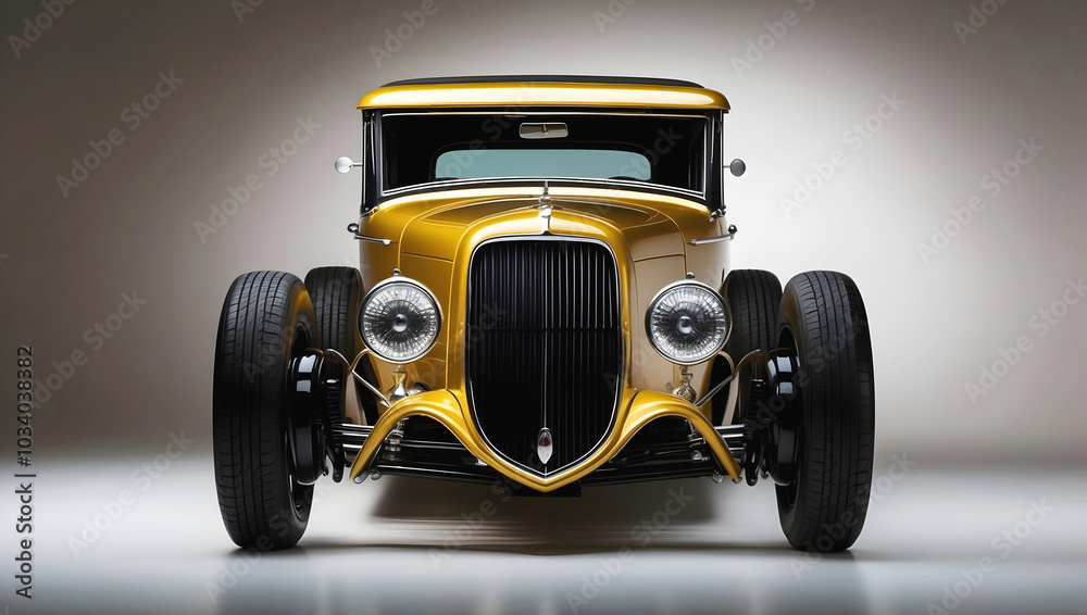 Beautiful yellow unique vintage hot rod car, automotive background, tuning template,
