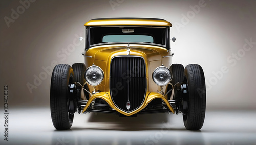 Obraz na płótnie Beautiful yellow unique vintage hot rod car, automotive background, tuning template, w salonie
