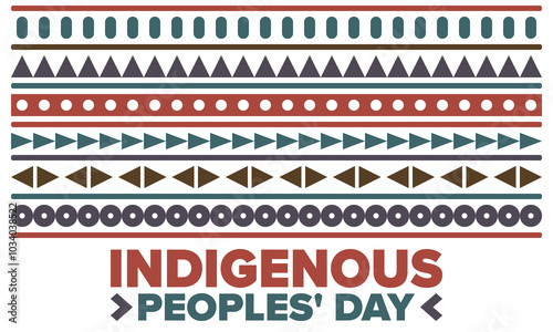 Indigenous Peoples' Day. Native American Day. American Indian culture. Heritage Month. Celebrate annual in United States. Tradition pattern. Poster, card, banner and background. Vector illustration