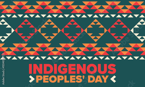Indigenous Peoples' Day. Native American Day. American Indian culture. Heritage Month. Celebrate annual in United States. Tradition pattern. Poster, card, banner and background. Vector illustration