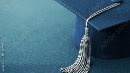 Obraz na płótnie Close-up shot of a blue graduation cap with a silver tassel on a textured background, symbolizing achievement and academic success. w salonie