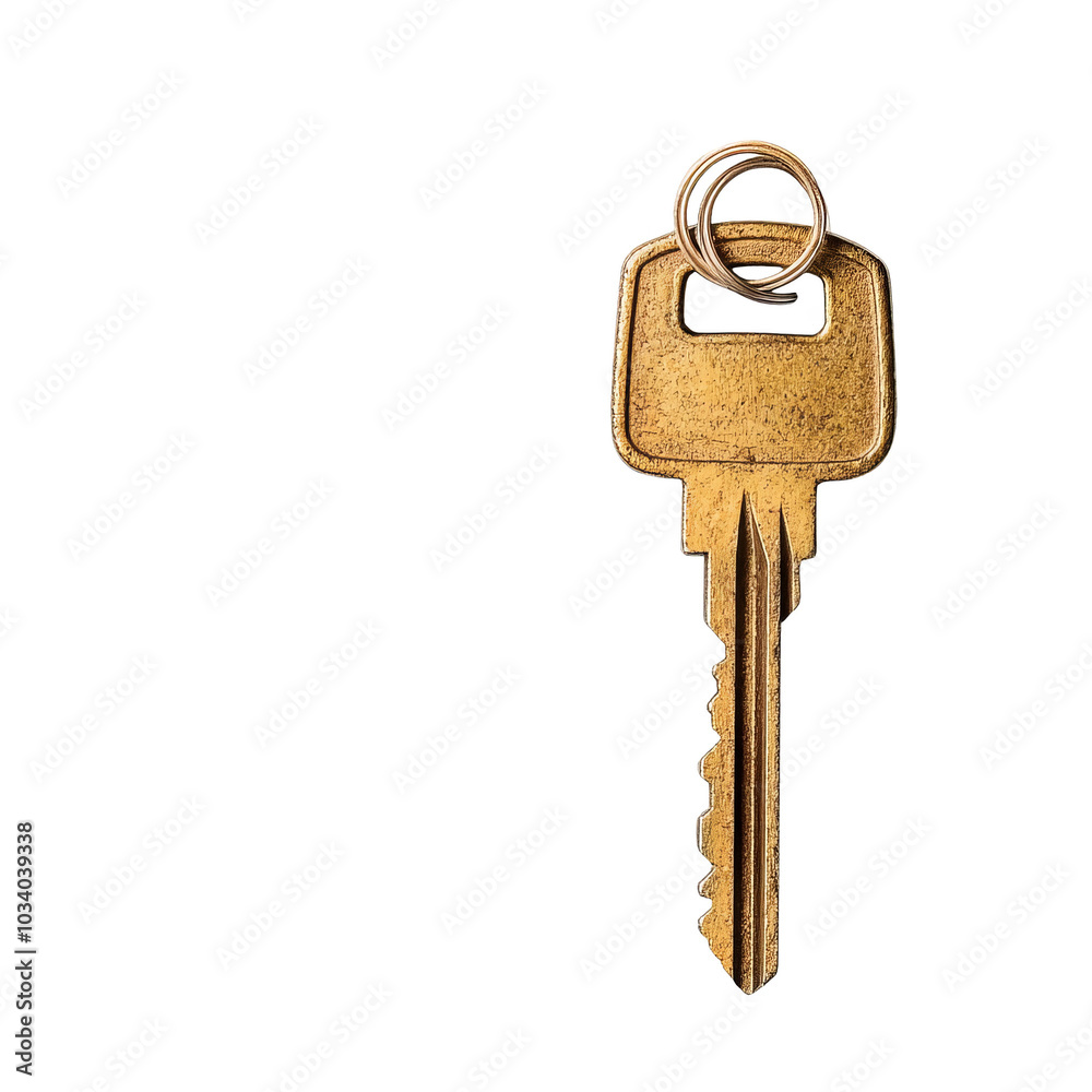 Golden key on white isolated background, symbolizing security and access. Golden key on white isolated background, symbolizing security and access.
