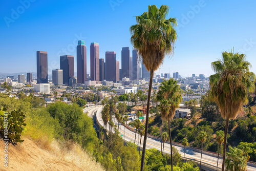 Wallpaper Mural Downtown city skyline with palm trees and clear blue sky on a sunny day Torontodigital.ca
