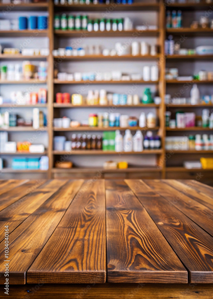 Pharmacy darkness brown wood table counter with medicines healthcare product arranged on shelves in drugstore blurred defocused background, pharmacist in pharmacy, Pharmacy darkness brown wood table counter with medicines healthcare product arranged on shelves in drugstore blurred defocused background, pharmacist in pharmacy,