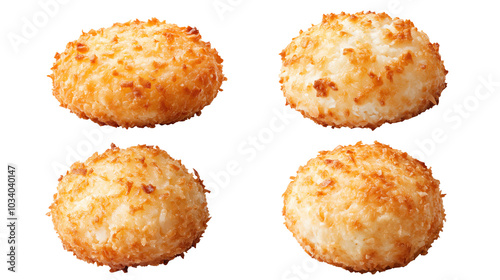 Crispy coconut macaroons, golden brown, white isolate background