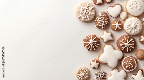 Minimalist watercolor Christmas cookies, soft brown and red tones, scattered on a light background, seamless pattern