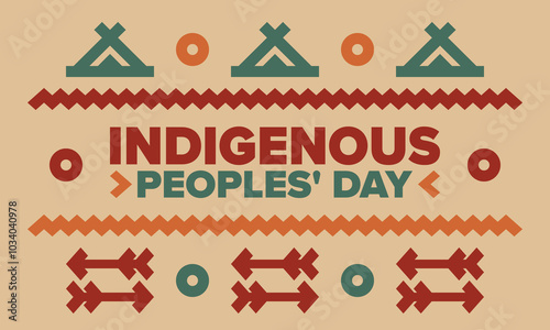 Indigenous Peoples' Day. Native American Day. American Indian culture. Heritage Month. Celebrate annual in United States. Tradition pattern. Poster, card, banner and background. Vector illustration