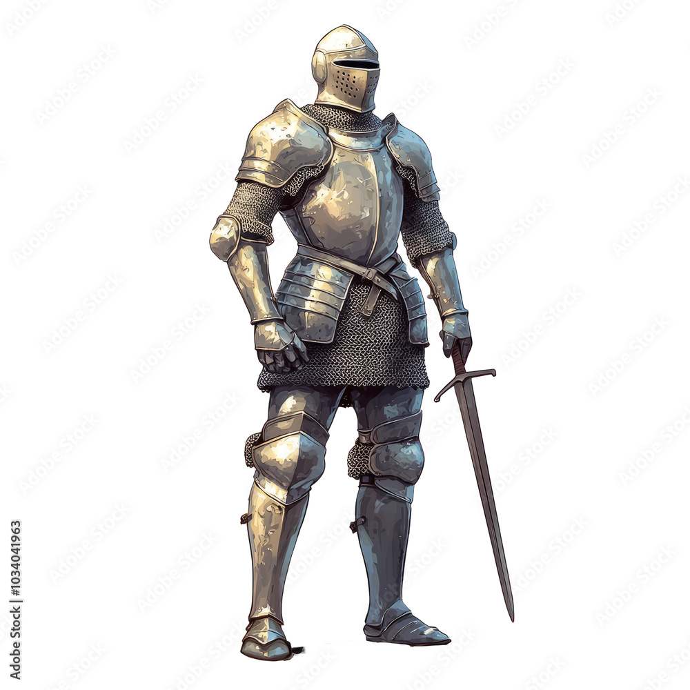 medieval European knight in full armor, isolated on a white background medieval European knight in full armor, isolated on a white background