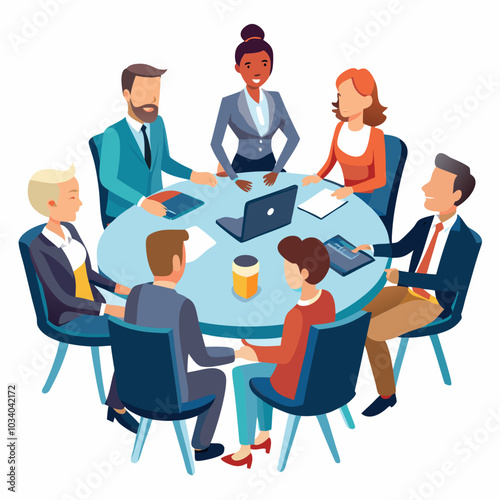 Business team in a meeting silhouette vector illustration on white background