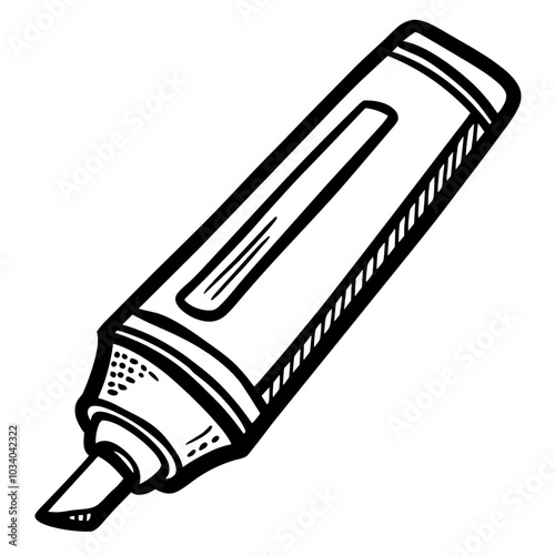 A marker is shown in a black and white drawing. The marker is a small, slender object with a pointed tip. The image is simple and minimalistic, with the focus on the marker itself