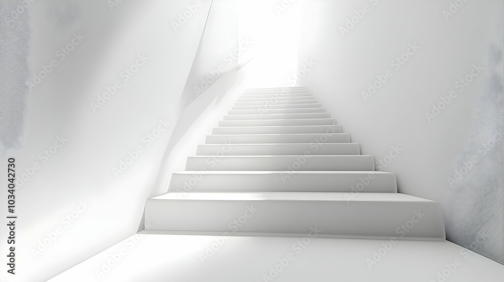 3D Ascending White Staircase Concept - Symbolizing Personal Growth and Progress with Wide Shot of Stairs Isolated on White Background 3D Ascending White Staircase Concept - Symbolizing Personal Growth and Progress with Wide Shot of Stairs Isolated on White Background
