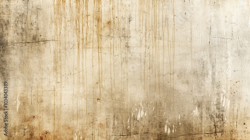 A close-up of a weathered concrete wall with streaks of rust and paint.