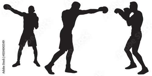Vector Silhouette Of A People Who Boxing. Silhouette Of Martial Arts Movement Steps. Isolated On Transparent Background.