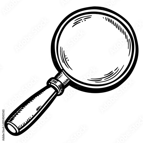 A magnifying glass is drawn in black and white. The image has a vintage feel to it, and the focus is on the magnifying glass itself rather than the surrounding environment