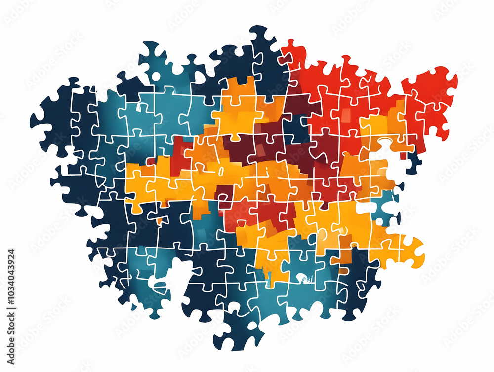 Flat Vector Illustration of Jigsaw Puzzle Map of Voting Districts, Highlighting Redistricting Options with Segmented Pieces on White Background, Ideal for Political Campaign Visualization and Geograph Flat Vector Illustration of Jigsaw Puzzle Map of Voting Districts, Highlighting Redistricting Options with Segmented Pieces on White Background, Ideal for Political Campaign Visualization and Geograph