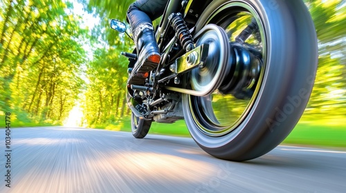 Powerful Motorcycle Speeding Through Lush Forest Landscape