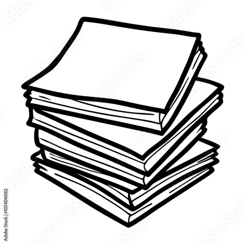 A stack of books with the top one being the thickest. The stack is white and black