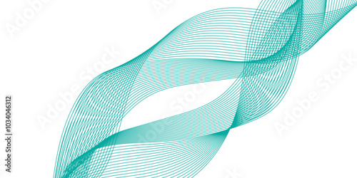 Abstract green wavy lines isolated on a transparent background. Stylized line art background. Vector illustration. Wave with lines created using blend tool. Curved wavy line, smooth stripe.