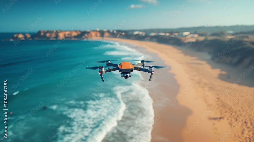 A drone hovers above a picturesque beach, capturing the vibrant blue ocean and golden sands under a clear blue sky. The coastline showcases natural beauty and tranquility. A drone hovers above a picturesque beach, capturing the vibrant blue ocean and golden sands under a clear blue sky. The coastline showcases natural beauty and tranquility.